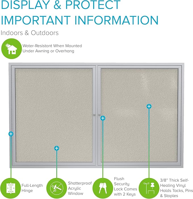Ghent 48"x60" 2-Door Outdoor Enclosed Vinyl Bulletin Board, Shatter Resistant, with Lock, Satin Aluminum Frame - Ivory (PA24860VX-185), Made in the USA