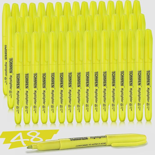 Highlighters Yellow 48 Pack – Bulk Chisel Tip High lighter Marker Set for School, Office, Bible Study, Journaling – Smear-Free, Quick Dry Ink – Fluorescent Pens for Teachers & Students