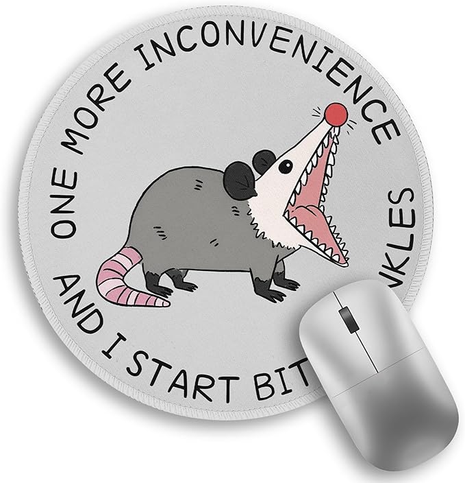 Funny Opossum Possum Mouse Pad, Small Round Mousepads, Mini Travel Mouse Mat for Wireless Computer Laptop, Work Office Coworker Colleague Desk Accessories, 8.6 x 8.6 inch