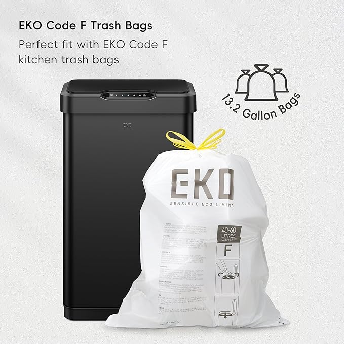 EKO Mirage-T 50 Liter / 13.2 Gallon Touchless Rectangular Motion Sensor Trash Can, Brushed Stainless Steel Finish (Matte Black)