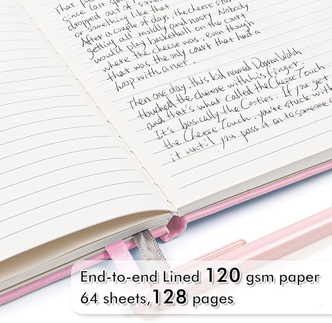 feela 3 Pack Notebooks Journals Bulk, Hardcover Notebook Classic Ruled Lined Journals with Pen Holder for Women Girls School Business Supplies, with 3 Black Pens, 120 GSM, 5.1”x8.3”, A5, Rose Pink