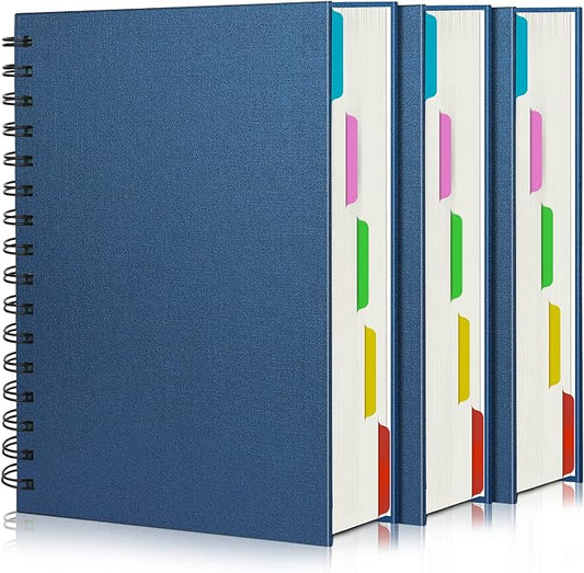 EUSOAR Spiral Notebook College Ruled, 3pcs A5 5.5"x8.3" 5 Subject Writing Pad, Thick Hardcover, 100GSM 120Sheets/ 240Pages of Lined Paper, for School, Home Supplies, Office and Business, Royal Blue