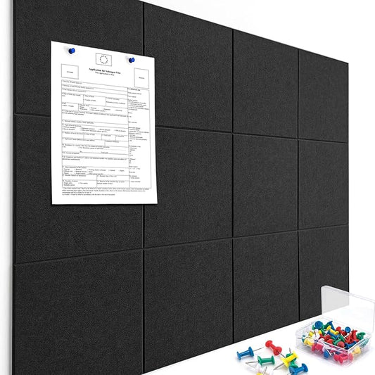 Cork Boards for Walls 48" x 36" Felt Board Alternative, 12 Pack Felt Wall Tiles Bulletin Board, Large Cork Board for Office Pin Board Tack Board Cork Boards