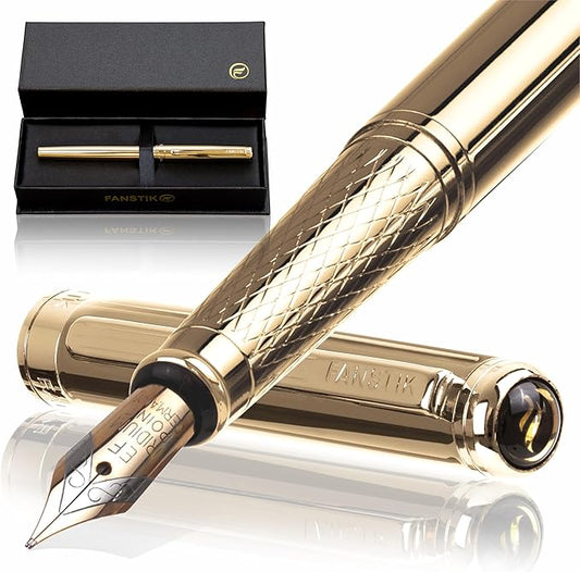 Gold Luxury fountain pen (Made In USA) fancy gift set for women, Real 24K Gold Plating, Professional executive pen gift set for men (Lux fountain Gld)