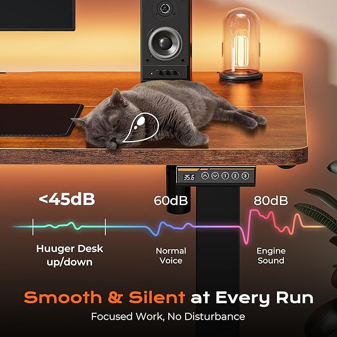 Huuger 48 x 28 Large Electric Standing Desk, Height Adjustable Desk, 27.6" Deep Desktop, Stand up Gaming, 2 Hooks, 3 Preset Heights, for Home Office, Rustic Brown