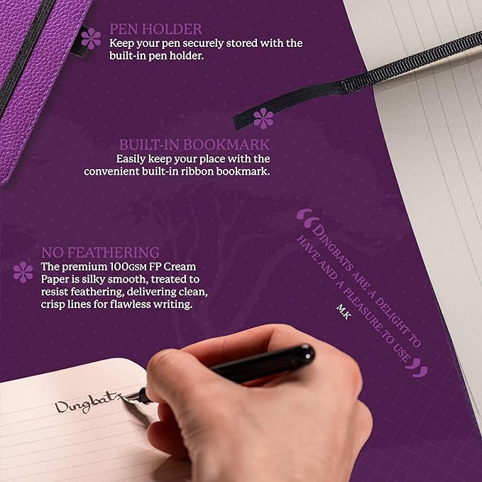 Dingbats* Wildlife Plain Writing Journal Notebook A5 - Vegan Leather Hardcover - Ideal for Work, Travel - Pocket, Elastic Closure, & Bookmark