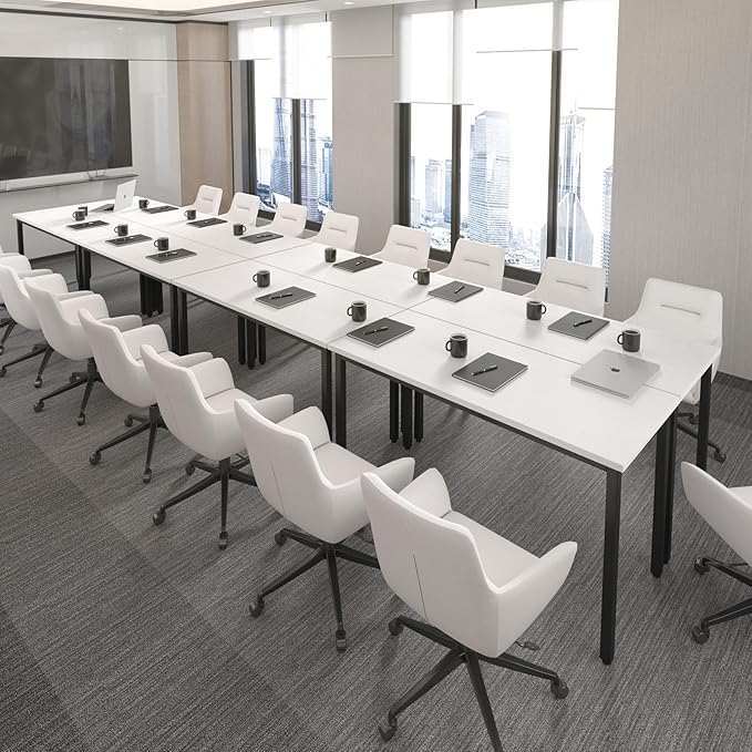 Bonzy Home Conference Tables 18ft Office Computer Desk for Meeting Room Study Writing Printer Table Meeting Seminar Table for 20 People Rustic Modern White 8PCS 220.4"x47.2"x29.5"