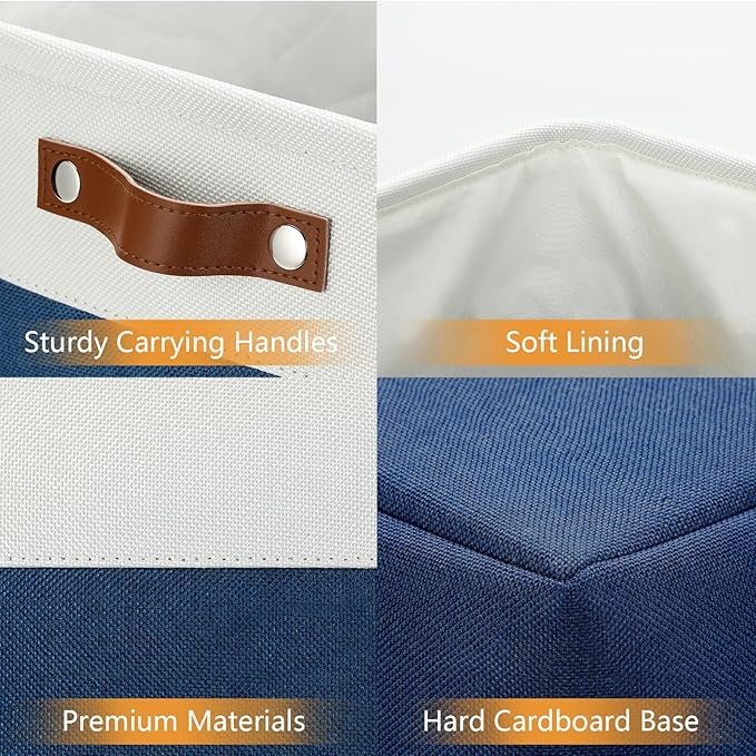 DULLEMELO 51L Large Baskets for Storage, Large Rectangular Baskets for Shelves [3 Pack], Blanket Basket Dog Toy Basket for Organizing Closet, Nursery, Clothes,Toys (White&Blue)