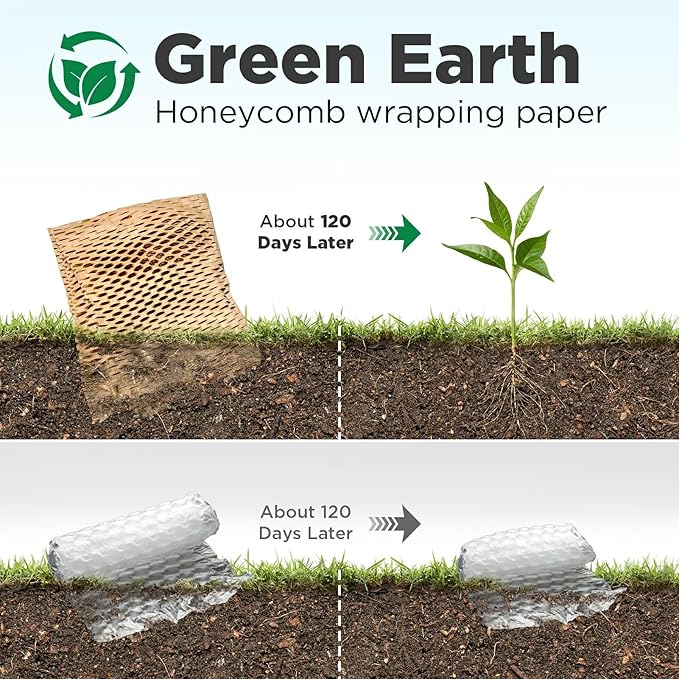 Honeycomb Packing Paper, 12"x400' White | Perforated Honeycomb Packing Paper Recyclable Moving Supplies for Shipping & Moving | Plastic-Free Alternative to Bubble Cushion Wrap with 36 Fragile Stickers