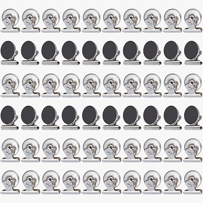 Grtard 60pack Magnetic Clips Heavy Duty, Silver Magnet Clips for Fridge, Refrigerator Magnets, Strong Magnetic Clip,Scratch Free Magnets with Clip for Refrigerator, Whiteboard, Classroom, Locker