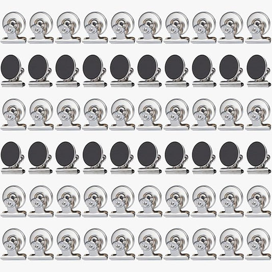 Grtard 60pack Magnetic Clips Heavy Duty, Silver Magnet Clips for Fridge, Refrigerator Magnets, Strong Magnetic Clip,Scratch Free Magnets with Clip for Refrigerator, Whiteboard, Classroom, Locker
