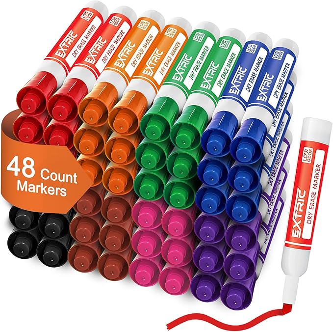 EXTRIC Dry Erase Markers Bulk 48 Pack, Whiteboard Markers Bulk 8 Colors Chisel Tip White Board Marker, Thick Dry Erase Marker for Teachers and Students
