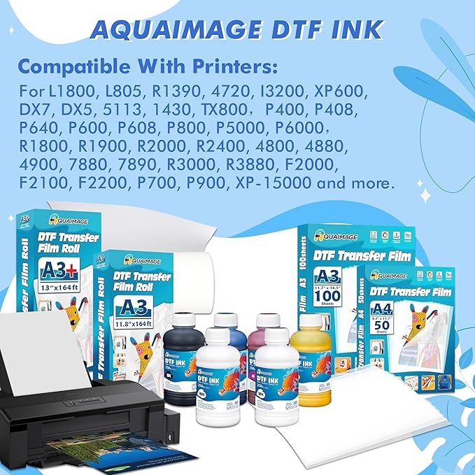 Dtf Ink 1500ml Dtf Printer Ink for ET8550,L1800,XP15000, Bright Colors,DTF Transfer Ink for Pet Film, Refill Ink for P400, P800, P600, DX5, XP600. (250ml x 6, 2Wh+BKCMY)