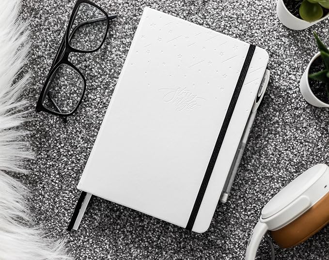 Black Paper Bullet Dotted Journal Notebook | A5 Starry Night by Scribbles That Matter | Free white gel pen | 160gsm Blackout no-bleed dot grid paper | For Men and Women | 5.75 x 8.5 in | Black