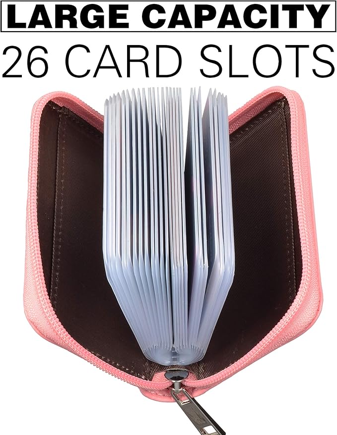 Easyoulife Genuine Leather Credit Card Holder Zipper Wallet With 26 Card Slots