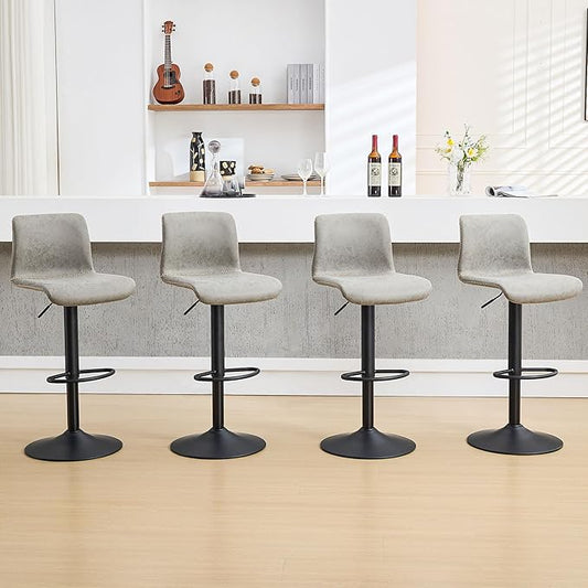 HeuGah Swivel Bar Stools Set of 4, Counter Height Bar Stools with Back, Adjustable Bar Stools 24" to 32", Gray Faux Leather Bar Chairs for Kitchen Island (Gray, Set of 4 (24'' to 32''))