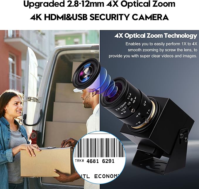 ELP 4K USB HDMI Camera Manual Zoom Webcam - Variable Focus H.264 Telescope USB Security Mini Close-up for Computer - 8mp IMX415 Industrial CCTV (2.8-12mm 4X Zoom Lens)