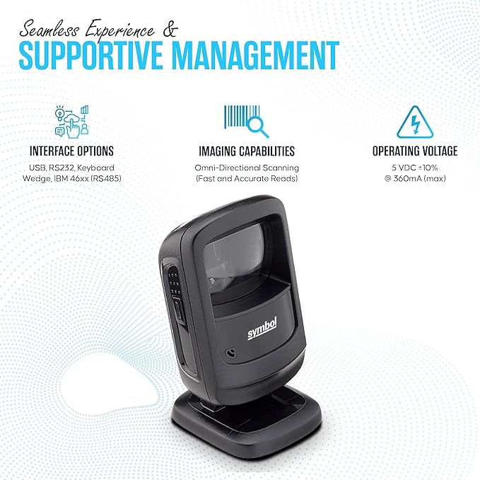 DS9208 Zebra Symbol Digital Handsfree 1D/2D Barcode Scanner with USB Cable & Microfiber Cleaning Cloth - High Performance Scanning, Compact Design, Standard Range (Renewed)