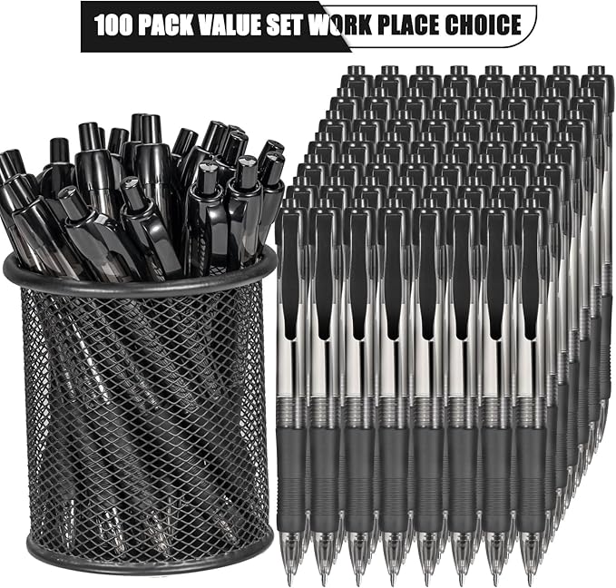 deegtran Pens Bulk, 100 Pack No Bleed Black Ink Click Pens with Soft Grip, Wholesale Retractable Ballpoint Pens for Office School, Medium Point Smooth 1.0MM