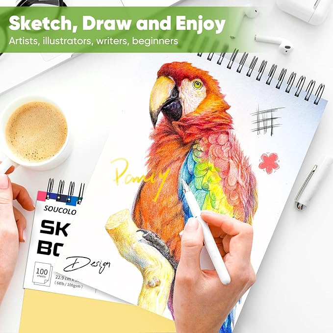 College Graduation Gifts, Halloween Christmas Gifts, Nursing Student Essentials, Teacher Appreciation Gifts, Soucolor 9" x 12" Yellow Sketch Book, 1-Pack 100 Sheets Spiral Bound Drawing Paper