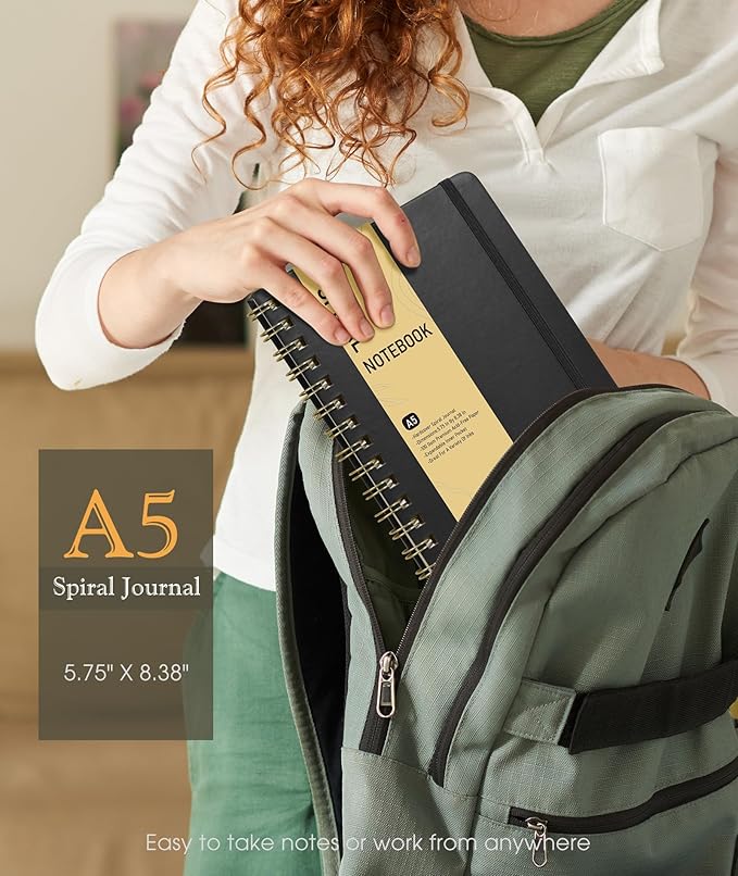 Dotted Spiral Journal Notebook, A5 Hardcover Spiral Journals for Women Men, 100 GSM Dot Grid Paper Notebooks, 150 Pages Spiral Bullet Dotted Notebook for Writing Note Taking 5.75" x 8.38" Black