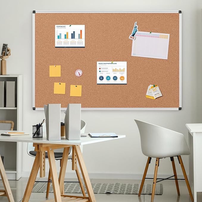 Board2by Extra Large Cork Bulletin Board 60" X 48", Silver Aluminum Framed 5'x4' Corkboard for Wall, Wall Mounted Notice Pin Board with 18 Push Pins for School, Home & Office