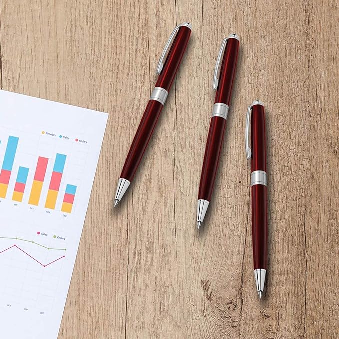 Cambond Ballpoint Pens Red Pen - Black Ink Fancy Pens for Journaling Gift Business Men Police Flight Attendants, Smooth Writing 1.0 mm Medium Point, 3 Pens with 3 Extra Refills (Red)