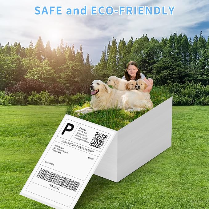 Direct Thermal Label-Shipping Label 4x6-NefLaca Thermal Printer Sticker 4"x6"-Mailing Label,Compatible with Rollo,Nelko,Zebra. MUNBYN Printer,Fanfold Shipping Label(4 Packs of Total 8000 Labels)