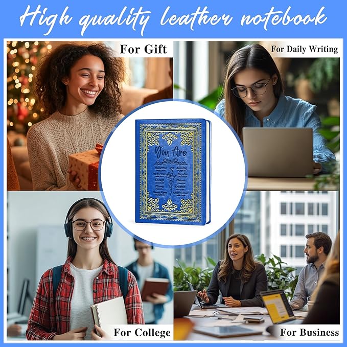 Dark Blue A5 Lined Leather Journal Notebook,Inspirational Christian Gifts Hardcover Executive Notebooks for Men Women,200 Pages 100 Gsm Thick Ruled Paper Daily Diary for School,Family ,Friends,Work (You Beautiful Dark Blue)