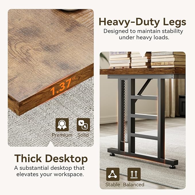 Coleshome 71 Inch Executive Desk with USB Ports, Large Computer Desk with Extra Thick, Long Mordern Office Desk, Workstation Business Furniture for Home Office, Vintage