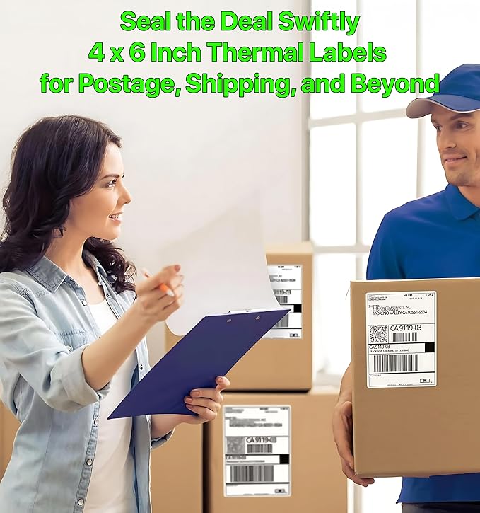 Fanfold 4 x 6 inch Thermal Labels Stack Direct White Strong Adhesive Perforated Postage Shipping Printer Compatible with Zebra SNBC Epson Rollo (500, Fanfold)