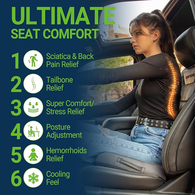 Gel Seat Cushion – Office Chair Cushion – Non-Slip Gel Memory Foam Coccyx Cushion for Tailbone Pain - Desk Chair Car Seat Cushion Driving - Sciatica Back Pain Relief, Mesh, Grey