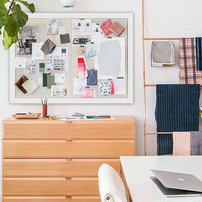 Cork Board Bulletin Board 18" x 24", 2-Pack Large Linen Corkboards with Frame for Walls, Cute Picture Display Pin Board Vision Board for Room School Office Bedroom 40 Pushpins Vintage White