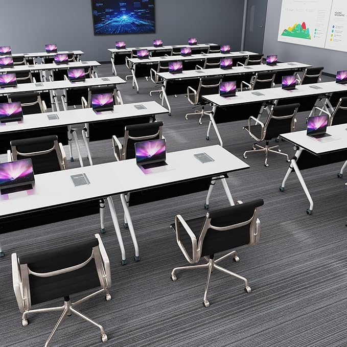 Conference Table, Folding Conference Room Tables, Mobile Training Tables with Silent Wheels, Large Rectangular Modular Seminar Table Office Computer Desks for Classroom White (4Pack L47.2in)