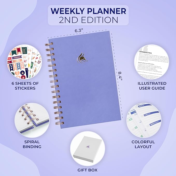 Clever Fox Planner 2nd Edition Spiral – Colorful Weekly & Monthly Goal Planner, Time Management & Productivity Organizer, Undated (Lavender)