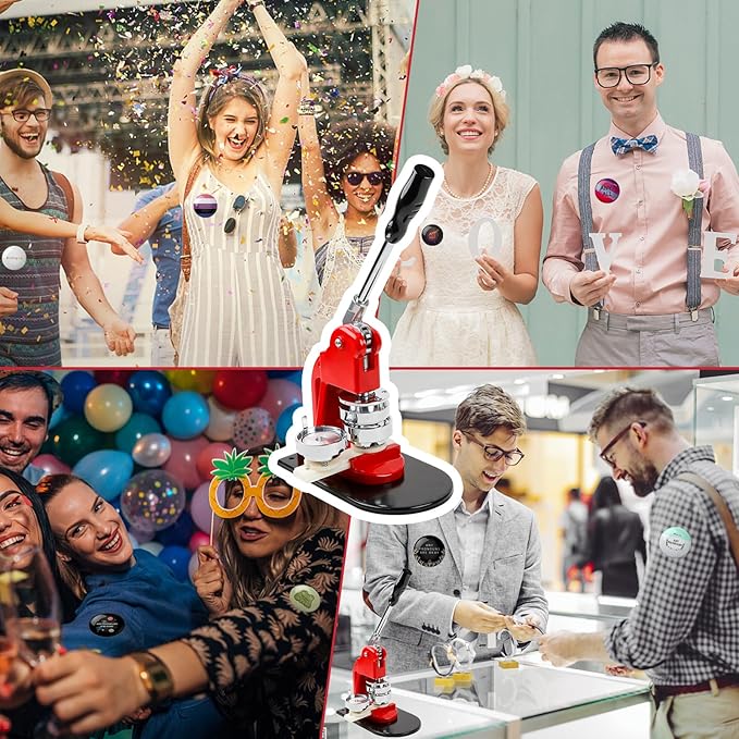 Button Maker Machine Set, Multiple Sizes Button Maker Machine 58+75mm, Push Pull Button Press Machine，Pin Maker Machine with Circle Cutter and Cutting Mat, Come with 200 Button Parts Supplies