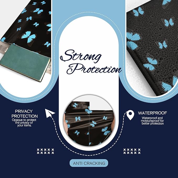 butterfly Poly Mailer 6x9 Inch 100 Pcs, Waterproof Shipping Bags for Clothing, Tear-Resistant Mailier Bags, Strong Mailing Bags with Self-Seal