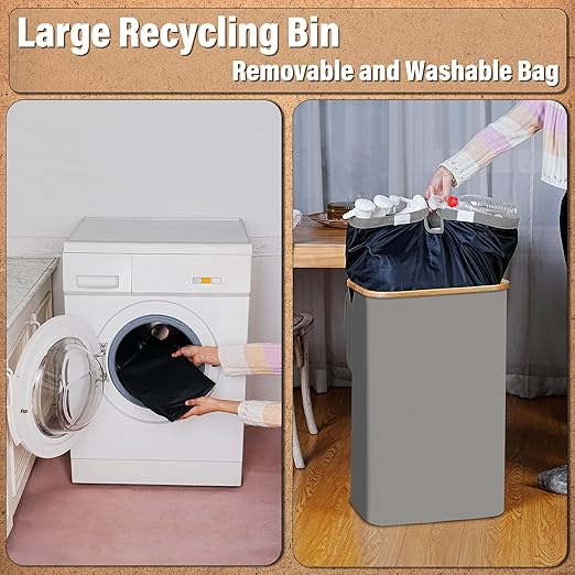 efluky Recycle Bin 26 Gallon, 100L Recycle Bin for Kitchen with 2 Removeable and Reusable Inner Bag, Large Recycling Bin with Lid for Bottle Can Plastice Stickers (Grey)