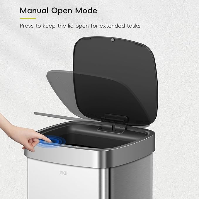 EKO EcoSmart Tall and Large Kitchen Trash Can, 80L/21.1G High Capacity, Touchless Soft Square Motion Sensor Garbage Can, Brushed Stainless Steel