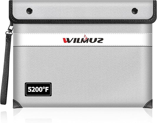 Fire Proof Bag For Documents,5200°F Heat Insulated Fire Proof Pouch with Soft Leather Hand Strap,13.9x10.6 Inch Fireproof Money Bag for Cash/Documents/Valuables(Silvery)