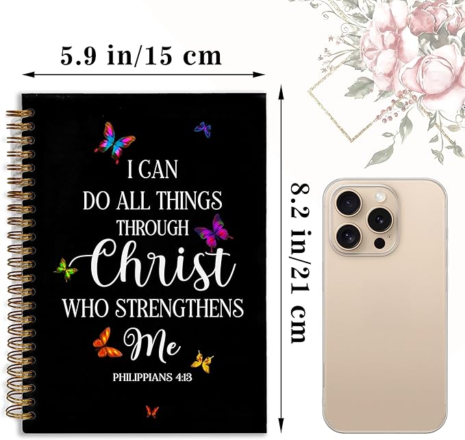 Bible Notebook, A5 Spiral Christian Journal Notebook,I Can Do All Things Through Christ Who Strengthens Me, Inspirational Notebooks for Women, Bible Study, Gift for Birthday Christmas, Office Supplies