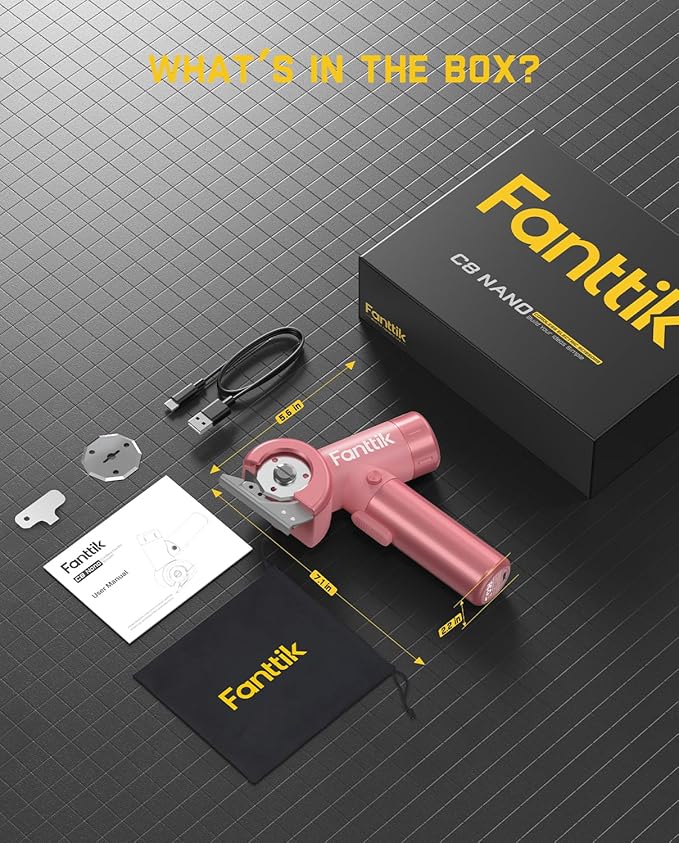 Fanttik C8 Nano Cordless Electric Scissors with LED Display, Rechargeable Cardboard Cutter with 2 Blades, EasySwap Blade Change, LED Light, for Thin Cardboard Carpet Leather - Pink