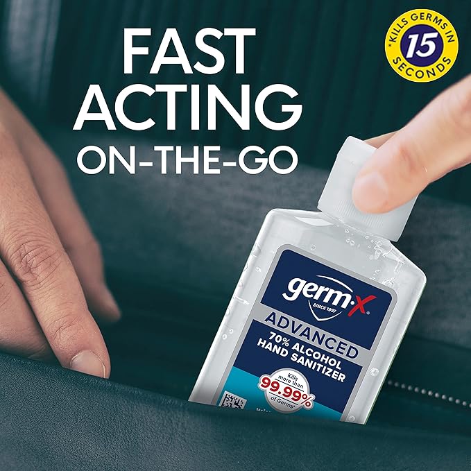 Germ-X Advanced Hand Sanitizer, Back to School Supplies College, Non-Drying Moisturizing Clear Gel, Instant and No Rinse Formula, Mini Travel Size for On-The-Go, 2 Fl Oz (Pack of 6)