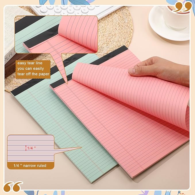 Fuutreo 8 Pcs 8.5'' x 11'' Colored Legal Pad Writing Pads Narrow Ruled 50 Sheets Per Notepad Perforated Writing Notepad Office Supplies for College Office Business (Bohemian Color)
