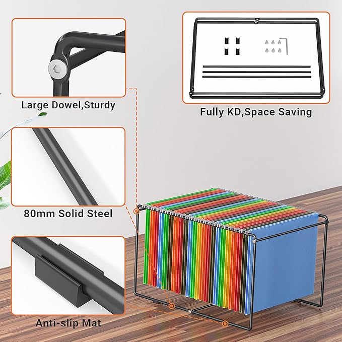 Hanging File Folder Frame Letter Size,10" H,Height Dot Not Fit All Filing Cabinet Drawer,Desk Hanging File Folders Organizer Holder,Metal,Black