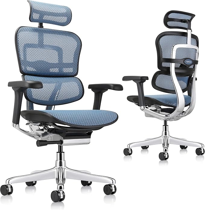 Ergohuman Eurotech ME7ERG GEN2 High Back Mesh Office Chair with Tilt Tension Control, Tilt Lock, Back Angle, Back Height, Synchro Tilt, Seat Height, Seat Depth, and Arm Height Adjustments, Blue
