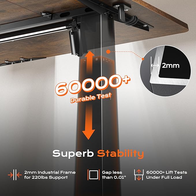 Huuger 63 x 28 Large Electric Standing Desk, Height Adjustable Computer Desk, 27.6" Deep Desktop, Stand up Gaming Office Table with 2 Hooks, 3 Preset Heights, for Home Office, Rustic Brown