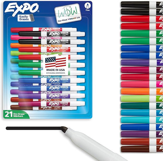 EXPO Dry Erase Markers Whiteboard Markers with Low Odor Ink Fine Tip Assorted Vibrant Colors 21 Count
