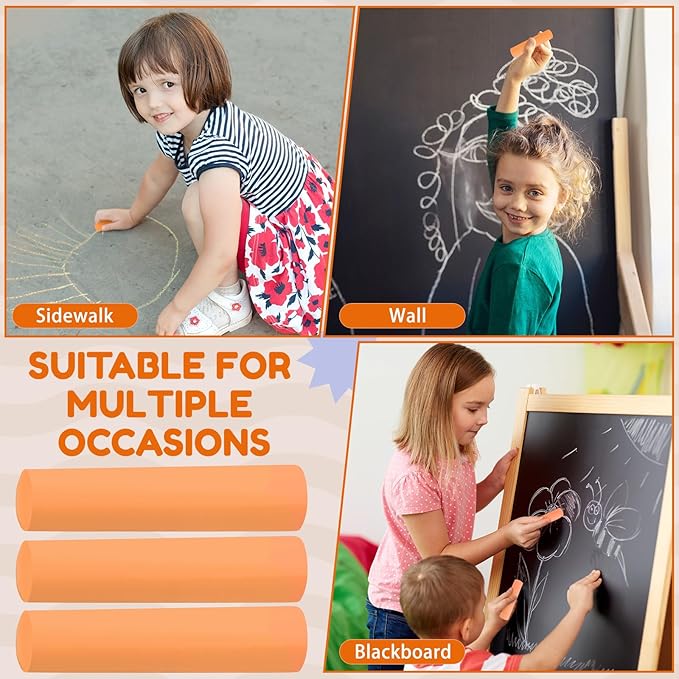 Fulmoon 40 Pcs Jumbo Sidewalk Chalk for Kids Outdoor Art Non Toxic Large Washable Street Chalk for Adults Drawing Painting Classroom(Orange,Round Style)