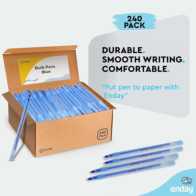 Enday Bulk Ballpoint Pens Blue (240 Pack) Ink pens bulk, Medium Point 1.0mm, office, Smooth Writing Blue ink for School, Home, and Office.